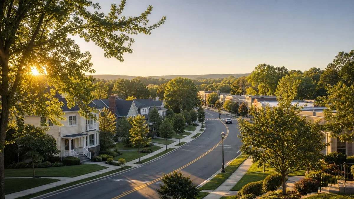 Representative tree-lined streetscape for Mac support services in Livingston, New Jersey