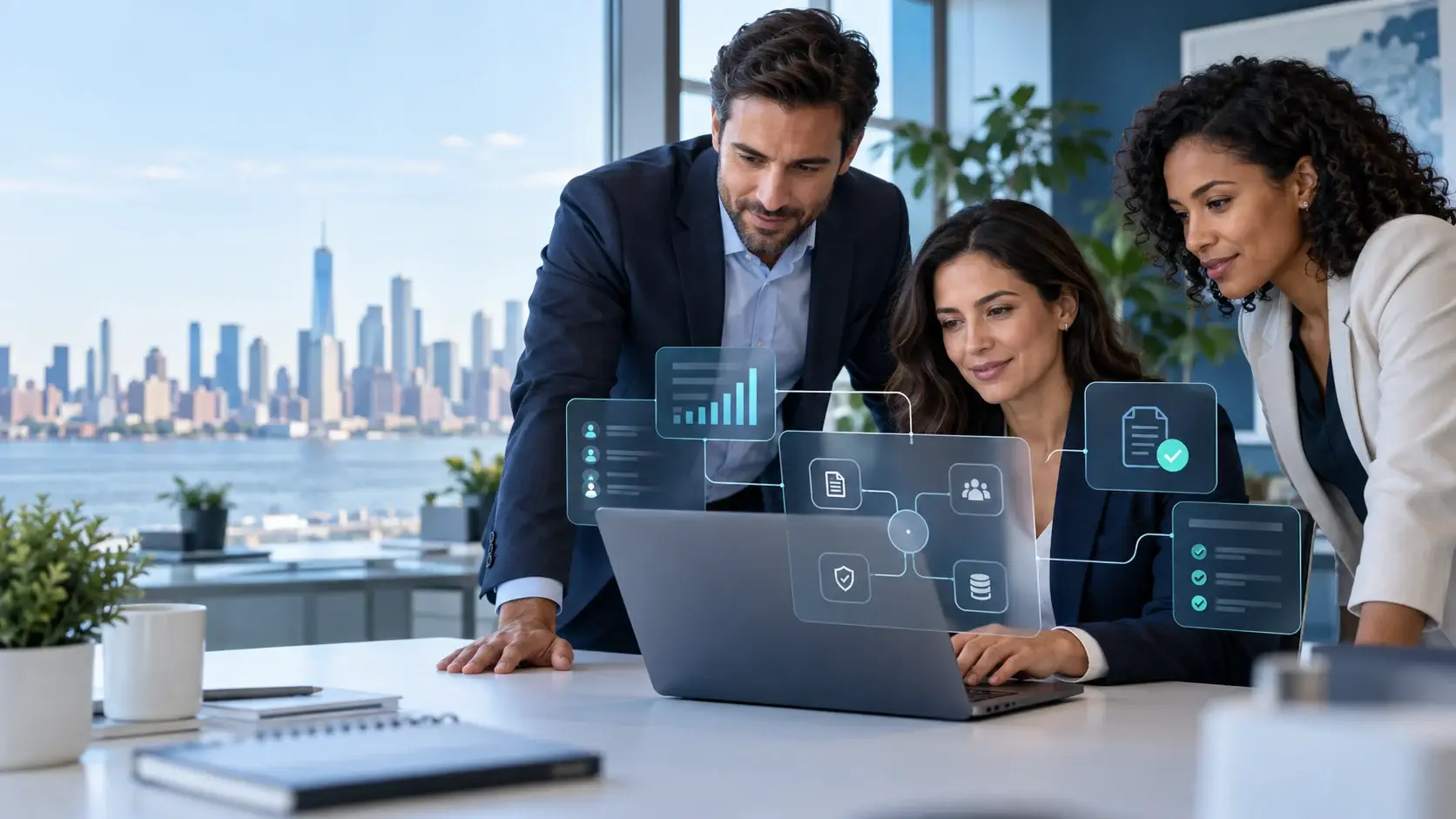 Business team reviewing AI governance and security controls